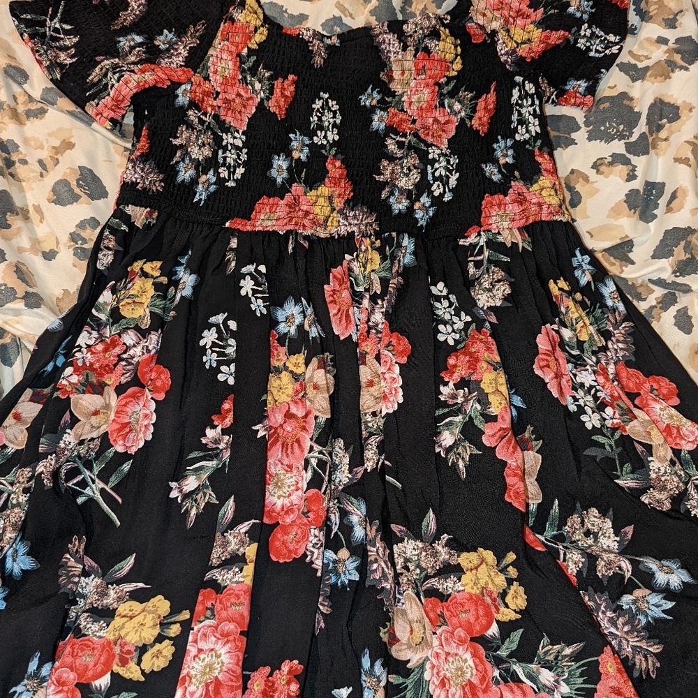 TORRID Black Floral Challis Off-Shoulder  Skater Dress